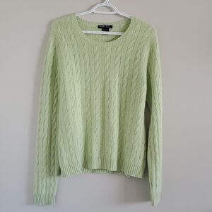 Mariele Waithe Pistachio Green Cable Knit Cashmere Sweater Sz XL Career Office